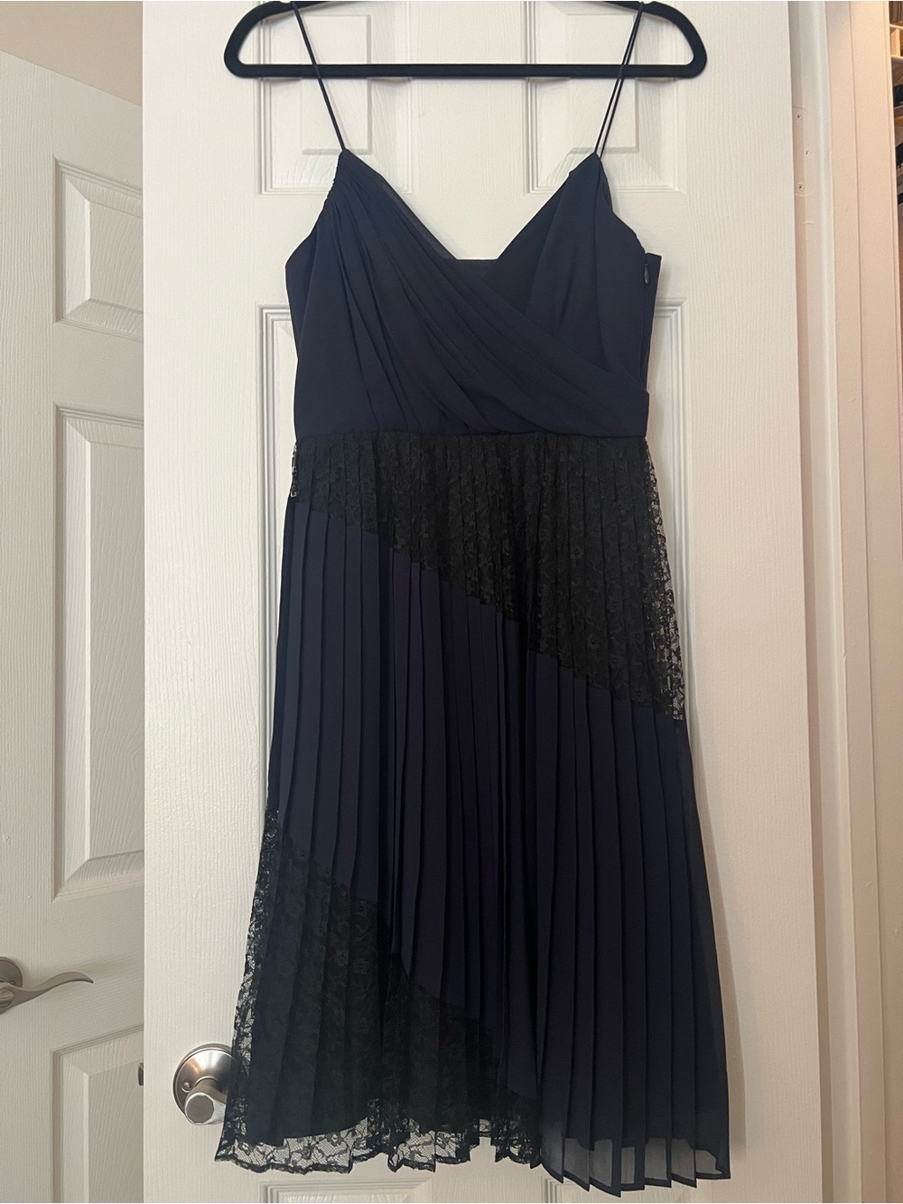 Jill Stuart Navy Midi Dress with Black Lace Panels